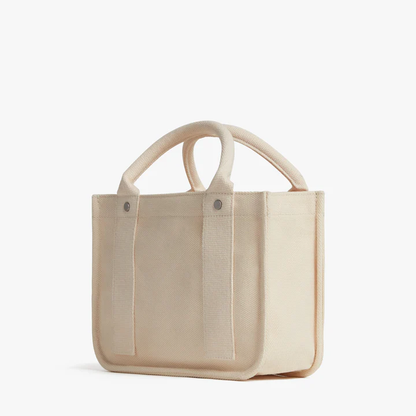 3.7L Minimal Canvas Small Structured Tote Bag with Detachable Shoulder Strap