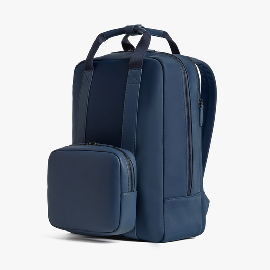 Waterproof Nylon Faux Leather Modular Backpack with Detachable Accessory Pouch & 15-inch Laptop Sleeve