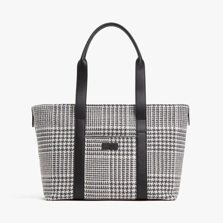 Houndstooth Woven Metro Tote Bag with 14-inch Laptop Sleeve & Luggage Sleeve